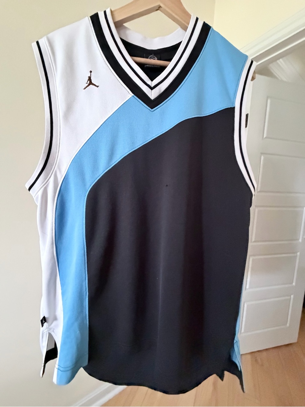 Jordan Black White and Light Blue Basketball Jersey